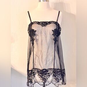 La Perla Mesh Lace Open Back Chemise Negligee Lingerie, Black Sz IT 4 (US 38/L)